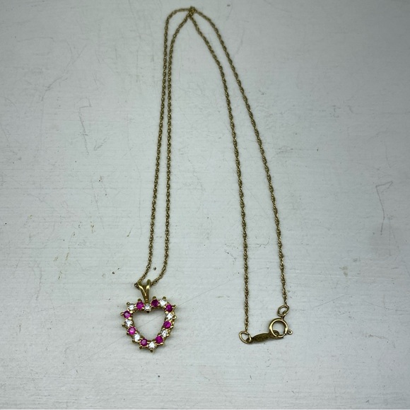 Gold Vermeil PPC 925 Sterling Heart Necklace With Synthetic Ruby And CZ Stones - Picture 2 of 10